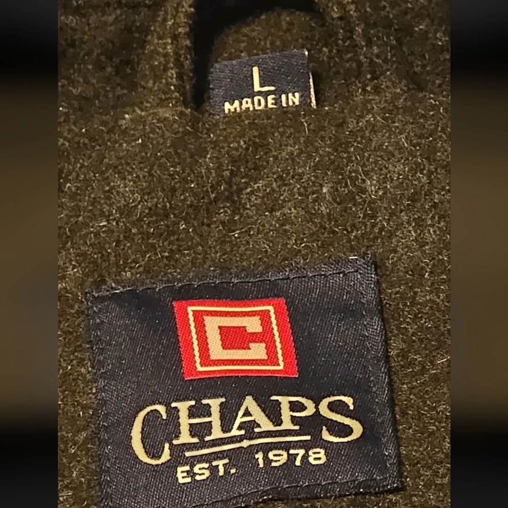 Chaps Mens Wool Blend Coat Jacket Black Button Front L Classic